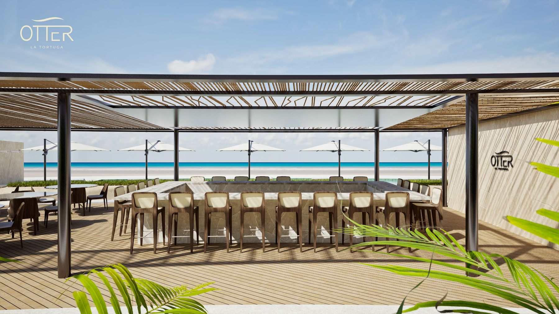 Otter La Tortuga: restaurante con pérgola frente a la playa