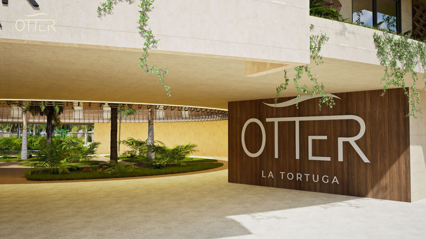 Otter La Tortuga: acceso bajo el edificio con la marca Otter